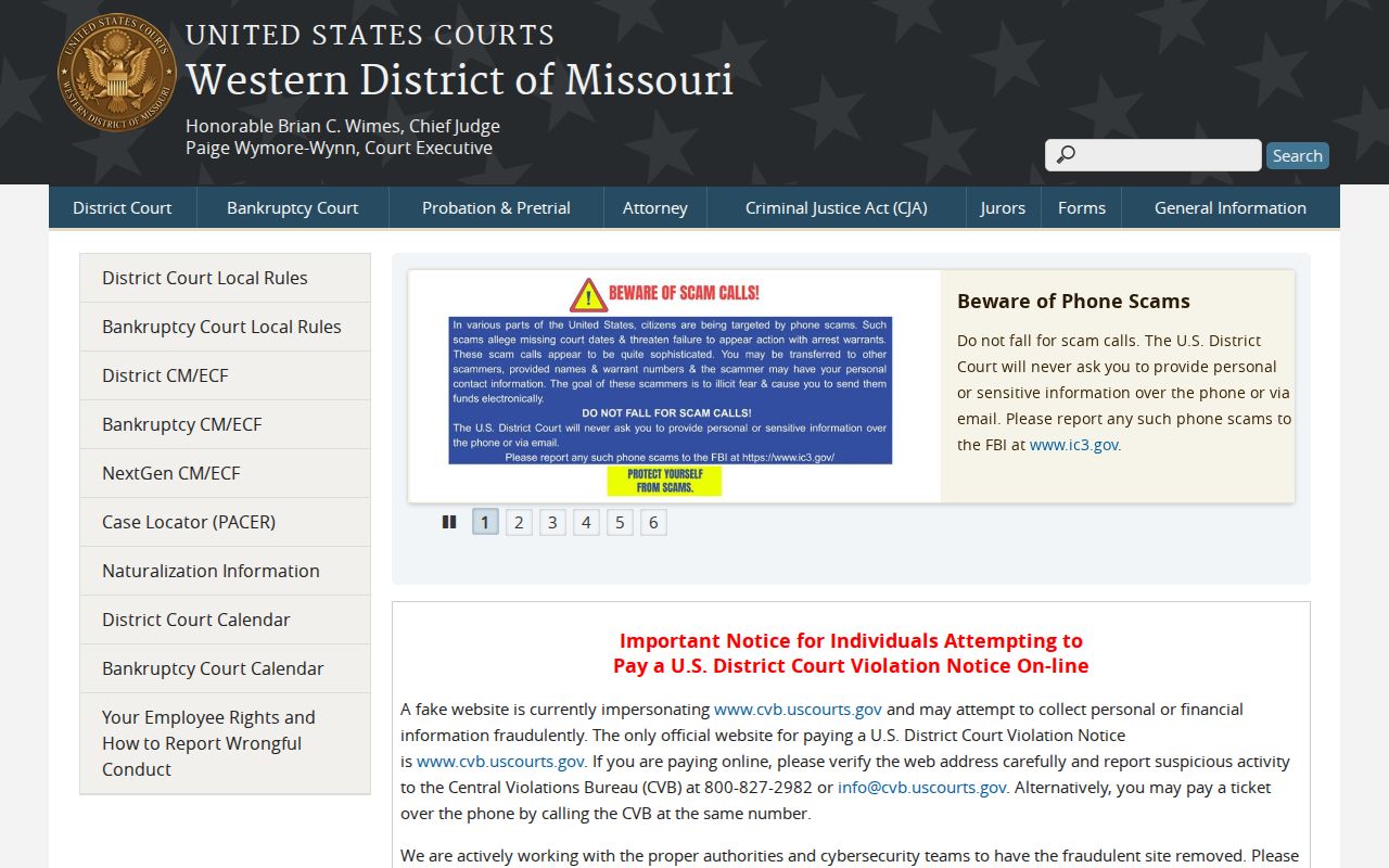 Western District of Missouri federal court website for Bates County federal cases