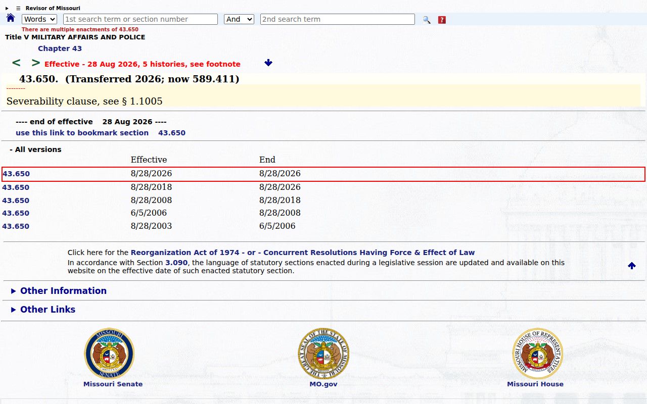 Missouri statute authorizing public sex offender registry profile fields
